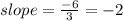 slope = \frac{-6}{3}=-2