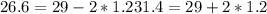 26.6=29-2*1.2 31.4=29+2*1.2