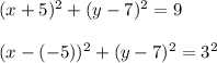 (x+5)^2+(y-7)^2=9\\\\(x-(-5))^2+(y-7)^2=3^2