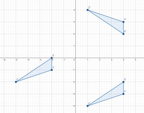 :select the correct answer from each drop-down menu.  triangle xyz, with vertices x(-2, 0), y(-2, -1