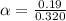 \alpha = \frac{0.19}{0.320}