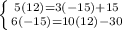 \left \{ {{5 (12) = 3(-15) +15 } \atop {6(-15)=10(12)-30}} \right.