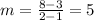 m = \frac{8-3}{2-1} = 5