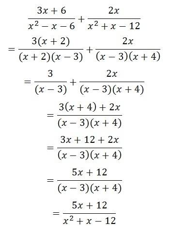 Place the steps required to determine the sum of the two expressions in the correct order.