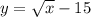 y = \sqrt{x}-15