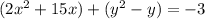 (2x^{2}+15x)+(y^{2}-y)=-3