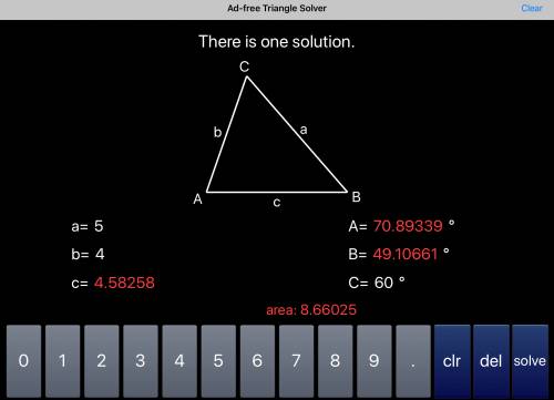 Atriangle has sides aequals=55 and bequals=44 and angle cequals=60degrees°. find the length of side