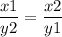 \displaystyle \frac {x1} {y2} = \frac {x2} {y1}