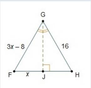 In triangle fgh, gj is an angle bisector of ∠g and perpendicular to fh. what is the length of fh?  7