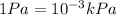 1 Pa = 10^{-3}kPa