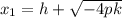 x_1=h+ \sqrt{-4pk}