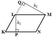 Given:  lm ∥ kn , kl ∥ nm lp = h­1 = 5 cm, mq = h2 = 6 cm pklmn = 42 cm find:  area of klmn