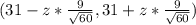 (31 - z* \frac{9}{\sqrt{60}}, 31 + z* \frac{9}{\sqrt{60}})