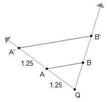 Line segment ab is dilated to create line segment a'b' using point q as the center of dilation.