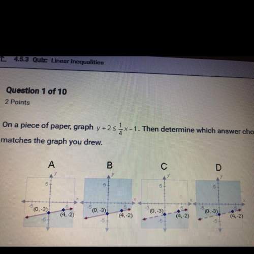 On a piece of paper graph y+2&lt; 1/4x-1. then determine which answer choice matches the graph you d