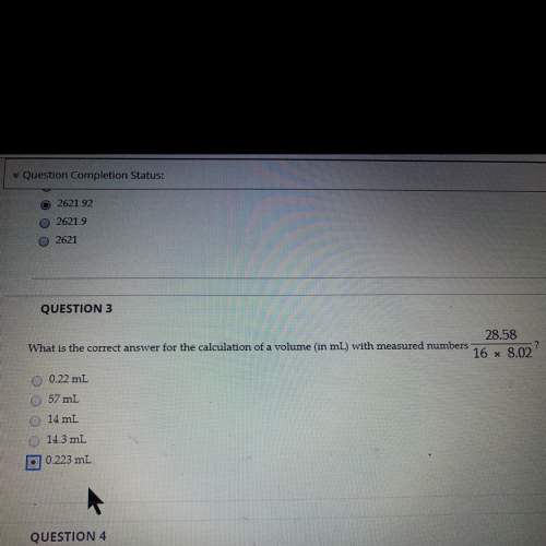 What is the correct answer for the calculation of a volume (in ml) with the measured numbers 28.58/1