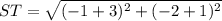 ST = \sqrt{&#10;(-1+3)^{2} + (-2+1)^{2} }