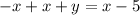 -x+x+y=x-5