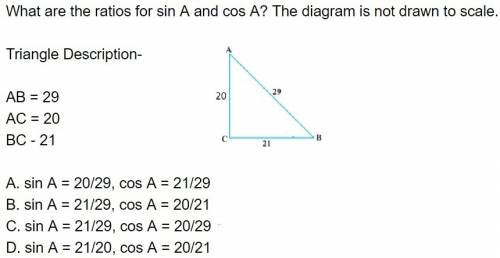 What are the ratios for sin a and cos a?  sin a=20/29?