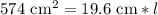 574\text{ cm}^2=19.6\text{ cm}*l