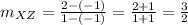m_{XZ}=\frac{2-(-1)}{1-(-1)}= \frac{2+1}{1+1}=\frac{3}{2}