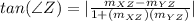tan(\angle Z)=|\frac{m_{XZ}-m_{YZ}}{1+(m_{XZ})(m_{YZ})} |