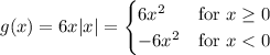 g(x)=6x|x|=\begin{cases}6x^2&\text{for }x\ge0\\-6x^2&\text{for }x