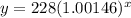 y=228(1.00146)^x