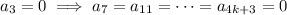a_3=0\implies a_7=a_{11}=\cdots=a_{4k+3}=0