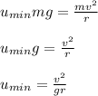 u_{min}mg = \frac{mv^2}{r} \\\\u_{min}g  =\frac{v^2}{r}\\\\u_{min}  =\frac{v^2}{gr}\\