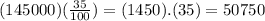 (145000)(\frac{35}{100})=(1450).(35)=50750