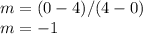 m=(0-4)/(4-0)\\ m=-1