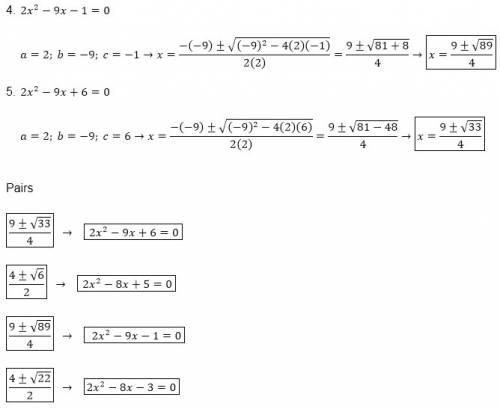 Match each quadratic equation with its solution set