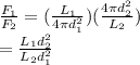 \frac{F_{1} }{F_{2}} = (\frac{L_{1} }{4 \pi d_{1}^{2} })(\frac{4 \pi d_{2}^{2} }{L_{2} }) \\ =  \frac{L_{1}d_{2}^{2}}{L_{2}d_{1}^{2}}