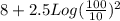 8 + 2.5 Log ( \frac{100}{10})^{2}