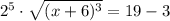 2^5\cdot{\sqrt{(x+6)^3}}=19-3