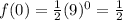 f(0)= \frac{1}{2}(9)^{0}= \frac{1}{2}