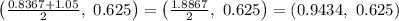 \left( \frac{0.8367+1.05}{2} ,\ 0.625\right)=\left( \frac{1.8867}{2} ,\ 0.625\right)=(0.9434,\ 0.625)
