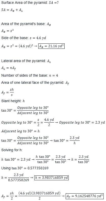 What is the surface area of this square pyramid?  round your answer to the nearest tenth, if necessa