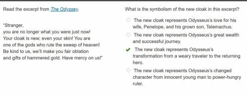 Read the excerpt from the odyssey. “stranger, you are no longer what you were just now!  your cloak