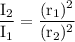 \rm \dfrac{I_2}{I_1}=\dfrac{(r_1)^2}{(r_2)^2}