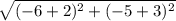 \sqrt{(-6+2)^{2}+(-5+3)^{2}}