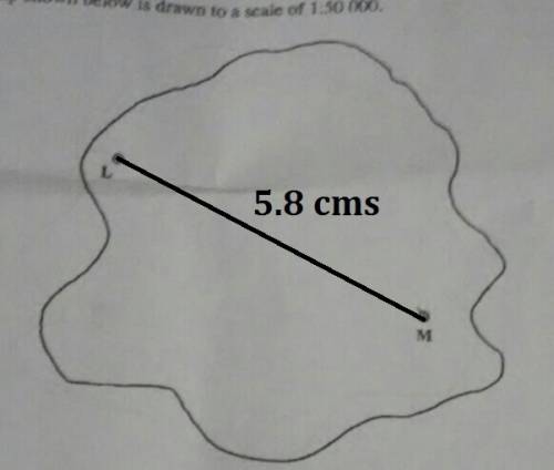 The map shown is scale of 1: 50 000 1) measure and state in centimeters the distance on the map from