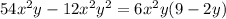 54 x^{2} y-12 x^{2} y^{2} = 6 x^{2} y(9-2y)