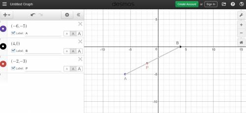 The coordinates of the endpoints of ab are a(-6,-5) and b(4,0). point p is on ab. determine and stat