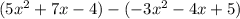 (5x^{2}+7x-4)-(-3x^{2}-4x+5)