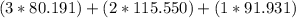 (3*80.191)+(2*115.550)+(1*91.931)