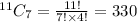 ^{11}C_{7}=\frac{11!}{7! \times 4!}=330