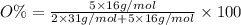 O\%=\frac{5\times 16 g/mol}{2\times 31 g/mol+5\times 16g/mol}\times 100