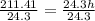 \frac{211.41}{24.3} = \frac{24.3h}{24.3}